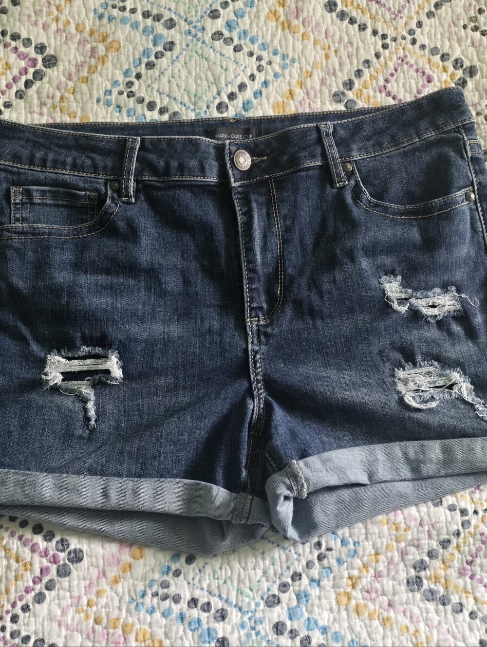 Warehouse One Women's Mid-Rise Cuffed Distressed Denim Shorts
